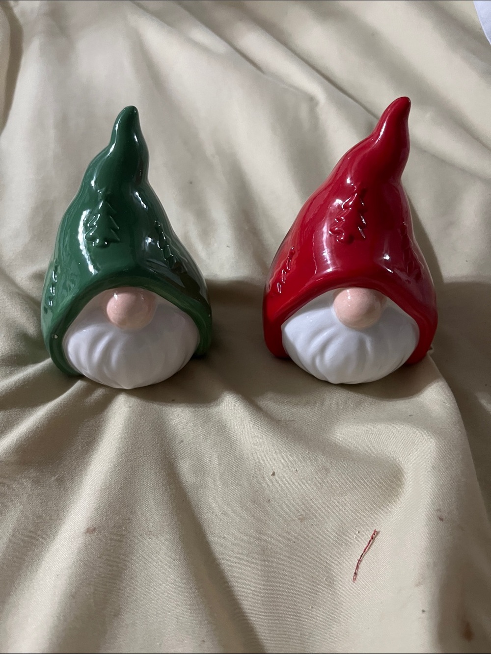 Holiday Gnome Figurine Set - Red and Green Ceramic Gnomes
